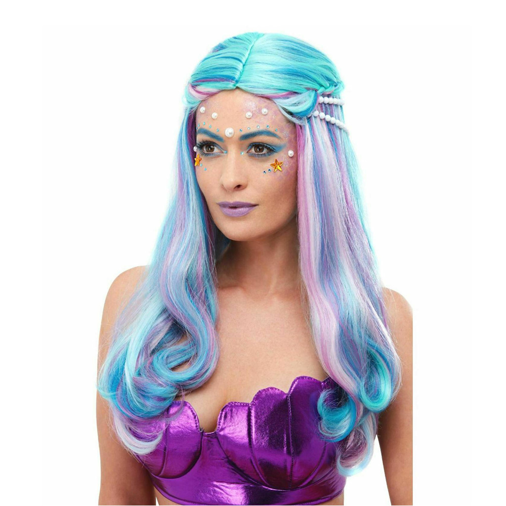 Peruca Sirena Albastra Cu Perle, #1, Carnaval24