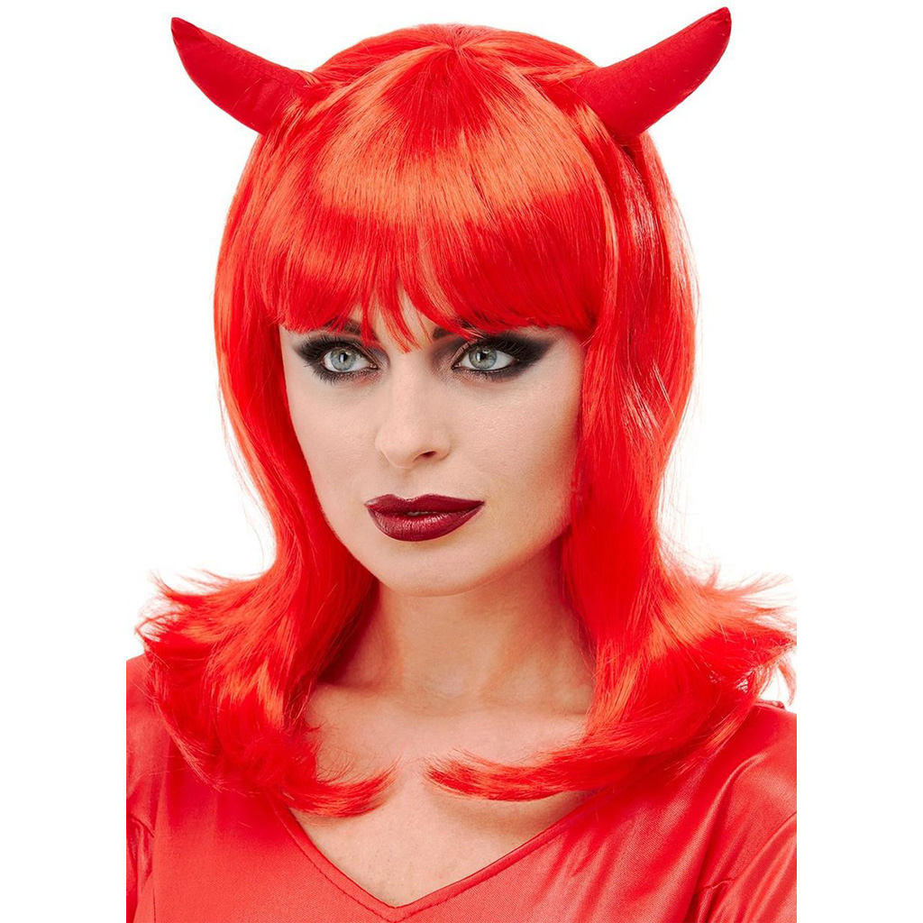 Peruca Rosie Diavolita Cu Cornite, #1, Carnaval24