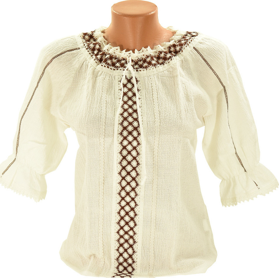 Ie traditionala alb/maro, marime 48, #1, Carnaval24