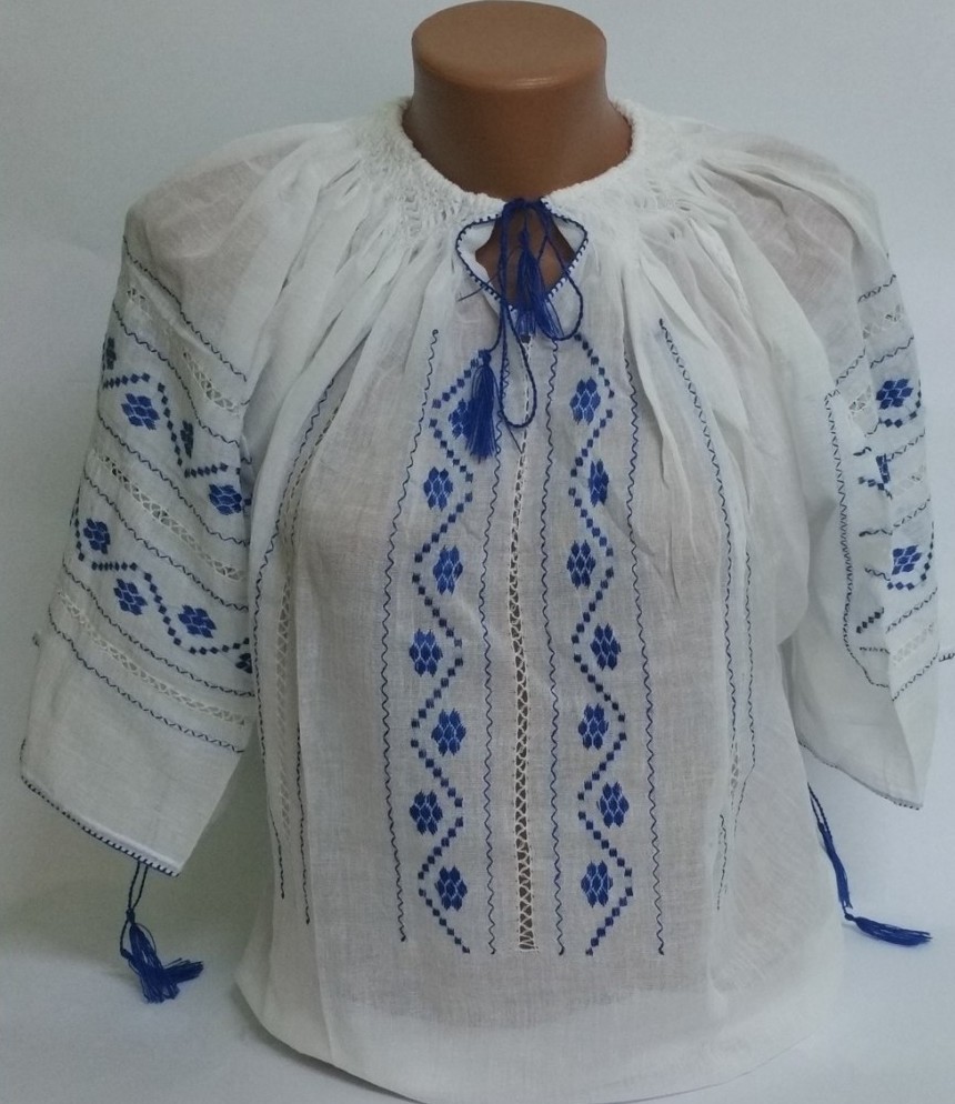 Ie romaneasca pentru femei, marime universala, Alb/Albastru, Nr. 2, Carnaval24