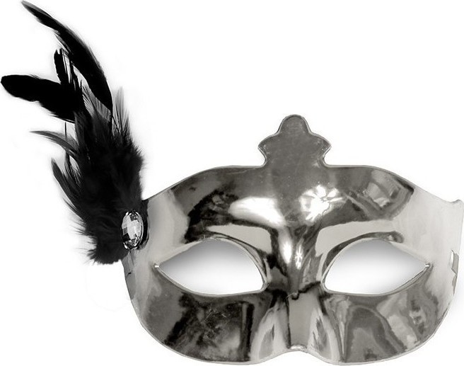 Masca Venetiana Argintie Cu Pana, #1, Carnaval24