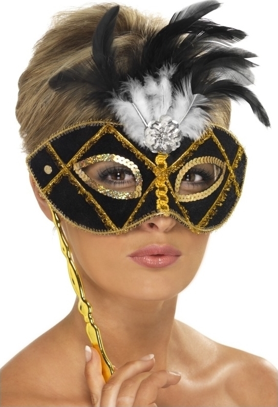 Masca Gold Venice Cu Maner, #1, Carnaval24