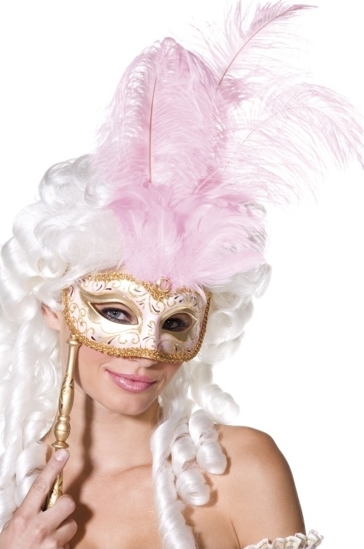 Masca Baroque Roz Cu Maner, #1, Carnaval24