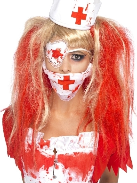 Set Asistenta Horror Halloween, Alb/Rosu, #1, Carnaval24